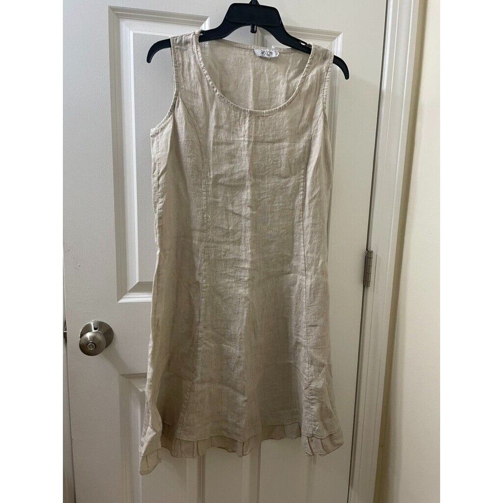 Allegra Masetti Firenze MINI Dress Womens M Pink 100% Linen CREAM SLEEVELESS